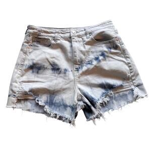 American Eagle Bleach Dyed Blue/White Grunge Ripped Jean Shorts
